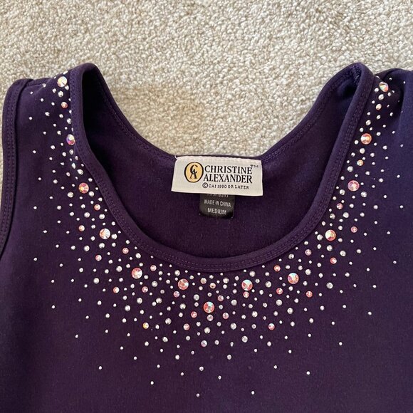 Y2K 90s Christine Alexander Cotton Rhinestone Purple Top - Picture 4 of 8